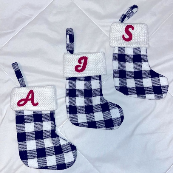 St. Nicholas Square Stocking Monogram Letter A J S Initial Christmas Black Plaid - Picture 1 of 2